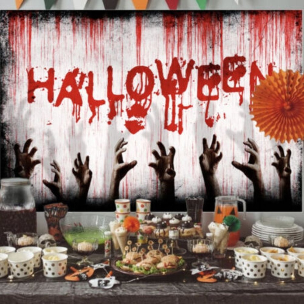 Halloween Scary Bloody Backdrop Decoration Creepy Bloody Fingerprint - Picture 2 of 3